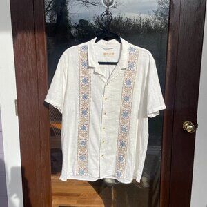 Marine Layer Embroidered Short Sleeve Shirt in Natural - Medium / Natural